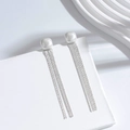 Orecchini pendenti in acciaio inossidabile con perle e nappe a catena d'argento - Stile Quadrato Argento (ER-776)