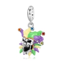 925 silver skull charm with colorful enamel jester hat and sparkling cubic zirconia stones - 925 Sterling Silver / Colorful Enamel Clown Hat Skull (PD0866)