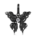 Macro detail of a black lava-textured butterfly pendant with a central sparkling zircon - Pendant Only (Without Chain)(PNC0186)