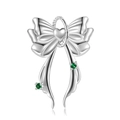 Detail van S925 zilveren strikhanger met hartvormig midden en groene edelstenen - 925 sterling zilver / Alleen hanger (geen ketting)