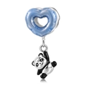 Detailed view of a silver panda charm with a blue heart balloon pendant accessory - 925 Sterling Silver / Blue Style (PC1617)
