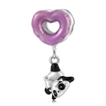 S925 sterling silver panda charm with purple enamel heart and inverted panda design - 925 Sterling Silver / Purple Style (PC1631)
