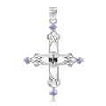 Dettaglio ciondolo croce teschio in argento S925 con gemme viola e incisioni - Pendaglio Croce Teschio Gotico (Senza Catena) (PNC0025-1)