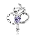 Detailed view of S925 silver rattlesnake charm with polished purple zircon stone - February Amethyst Purple (PC1648-2)