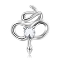 Macro detail of S925 sterling silver rattlesnake charm with inlaid cubic zirconia gemstone - April Clear Zirconia (PC1648-4)