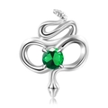Macro detail of S925 sterling silver rattlesnake charm with round green zircon stone - May Emerald Green (PC1648-5)