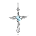 Dettaglio della collana croce ali d'angelo in argento S925 con pietra azzurra - Argento 925 / Agosto - Ciondolo Pietra Natale Verde Peridoto Solo (Senza Catena)
