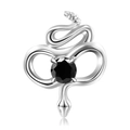 Macro detail of S925 sterling silver rattlesnake charm with large black zircon gemstone - June Black Stone (PC1648-6)