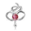 Detailed close-up of a 925 silver rattlesnake pendant with a round pink gemstone inlay - July Ruby Red (PC1648-7)