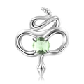 Macro view of S925 silver rattlesnake charm featuring a brilliant green zircon inlay - August Peridot Green (PC1648-8)