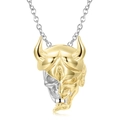 Unique 14k gold plated S925 sterling silver half skull and hannya mask pendant necklace - 925 Silver / Half Skull Hannya Set With Chain (PNC0399-1)