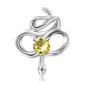 Close-up of S925 silver rattlesnake charm with a large round yellow zircon stone inlay - November Citrine Yellow (PC1648-11)