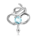 Macro detail of S925 sterling silver rattlesnake charm with light blue gemstone inlay - December Blue Topaz (PC1648-12)