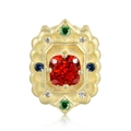 Macro detail of S925 sterling silver 14k gold necklace with red gemstone and crystals - Pendant Only (Without Chain) (PNC0268) / 925 Silver