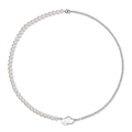 Elegant S925 silver necklace featuring half-pearl design and heart crystal accents - Patchwork Heart Pendant Style (Y2K084)