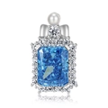 Détail d'un pendentif bleu coupe radiant avec perle et nœud en argent S925 poli - Argent 925 / Pendentif Seul (Sans Chaîne) (PNC0243)