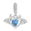 S925 Sterling Silber Herz Teufel Anhänger mit blauen Zirkonia Steinen und Engel Flügeln - Herz Teufel Anhänger (PD0961)