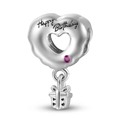 S925 Sterling Silber Happy Birthday Herzballon Geschenkbox Anhänger für DIY Armbänder - 925 Sterlingsilber / Silber Graviert (PC1689)