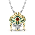 Ancient warrior skull necklace in S925 silver with red gem and teal enamel detailing - 925 Silver / Tribal Skull Necklace 2 (With Chain)(PNC0402-2)