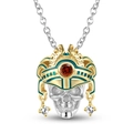 Tribal skull necklace in S925 sterling silver with gold helmet and red gemstone inlay - 925 Silver / Tribal Skull Necklace 1 (With Chain)(PNC0402-1)