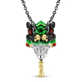 S925 silver lion dance skull pendant necklace with colorful enamel and golden tassels - 925 Silver / Color Lion Skull Pendant With Chain (PNC0400-1)