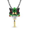 S925 sterling silver lion dance skull pendant necklace with colorful enamel and gold tassels - 925 Silver / Chinese Style Lion Skull Pendant With Chain (PNC0400-2)