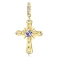Pendentif croix dorée avec zircon violet central et micro-pavé de cristaux blancs - Pierre de Naissance Violette de Février (PD0927-2)