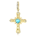 Pendentif croix dorée avec zircon bleu central et accents de pierres brillantes - Pierre de Naissance Bleu Saphir de Mars (PD0927-3)