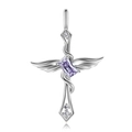 Silver angel wing cross necklace featuring a rectangular purple gemstone with diamonds - 925 Silver / February - Purple Birthstone Pendant Only (Without Chain)