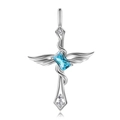 S925 silver angel wing cross necklace with aquamarine blue gemstone and white diamonds - 925 Silver / March - Light Blue Birthstone Pendant Only (Without Chain)