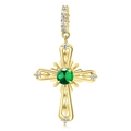 Pendentif croix dorée avec pierre verte et diamants blancs pour bijoux DIY - Pierre de Naissance Verte de Mai (PD0927-5)