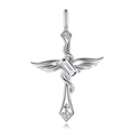 S925 silver angel wing cross necklace featuring a baguette-cut white crystal pendant - 925 Silver / April - White Birthstone Pendant Only (Without Chain)