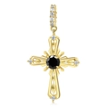 Pendentif croix en argent S925 avec onyx noir et zircons blancs, fini doré - Pierre de Naissance Noire de Juin (PD0927-6)