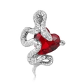 S925 sterling zilveren hanger met hartvormige rode zirkoon en een zilveren slangontwerp - Hanger Zonder Ketting-Donkerrood (PNC0409-1) / 925 sterling zilver
