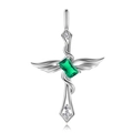 Collana a croce con ali d'angelo in argento con gemma smeraldo e diamanti bianchi - Argento 925 / Maggio - Ciondolo Pietra Natale Verde Solo (Senza Catena)