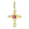 Pendentif croix doré avec zircon rouge rubis et pierres blanches pour colliers et bracelets - Pierre de Naissance Rouge Rubis de Juillet (PD0927-7)