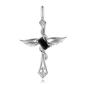 Collana croce ali d'angelo in argento S925 con pietra preziosa nera rettangolare - Argento 925 / Giugno - Ciondolo Pietra Natale Nera Solo (Senza Catena)