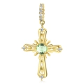 Pendentif croix doré avec pierre verte et accents de zircon blanc pour collier - Pierre de Naissance Vert Clair d'Août (PD0927-8)