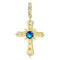 Pendentif croix dorée avec pierre bleue et zircons blancs pour bijoux personnalisés - Pierre de Naissance Bleue de Septembre (PD0927-9)
