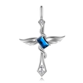 Elegante collana a croce con ali d'angelo in argento S925 e una gemma rettangolare blu intenso - Argento 925 / Settembre - Ciondolo Pietra Natale Blu Scuro Solo (Senza Catena)