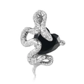 Gothische S925 zilveren slang om zwart hart zirkoon halsketting met schittering - Hanger Zonder Ketting-Zwart (PNC0409-6) / 925 sterling zilver