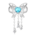 S925 Sterling Silver Infinite Butterfly Bead with Blue December Birthstone and Tassels - 925 Sterling Silver / March Sea Blue Birthstone (PC1651-3)