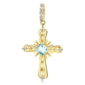 Pendentif croix en or avec pierre bleu ciel et zircons blancs pour bijoux DIY personnalisés - Pierre de Naissance Bleu Ciel de Décembre (PD0927-12)