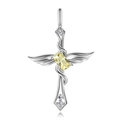 Collana a croce con ali d'angelo in argento S925, pietra gialla e piccoli diamanti - Argento 925 / Novembre - Ciondolo Pietra Natale Gialla Solo (Senza Catena)