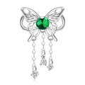 Silver infinity butterfly bead with green birthstone and elegant dangling tassels - 925 Sterling Silver / May Green Birthstone (PC1651-5)