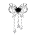 S925 silver infinity butterfly bead featuring a large round black gemstone and tassels - 925 Sterling Silver / June Black Birthstone (PC1651-6)