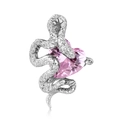 S925 sterling zilveren slangenhart ketting met roze zirkoon in zilveren afwerking - Hanger Zonder Ketting-Roze (PNC0409-10) / 925 sterling zilver