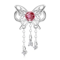 Silver infinity butterfly charm with red gemstone and elegant hanging tassels - 925 Sterling Silver / July Red Birthstone (PC1651-7)