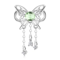 Silver butterfly earrings with light green gemstone and elegant chain tassels - 925 Sterling Silver / August Light Green Birthstone (PC1651-8)