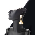 Elegant gold-plated drop earrings with fan-shaped pendant and clear waterdrop zircons - Gold White Stone Style (ER-879)